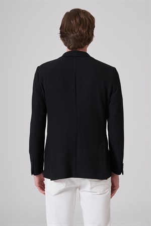 Morven Erkek Siyah Örme Trend Slim Fit Mono Yaka Ceket