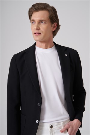 Morven Erkek Siyah Örme Trend Slim Fit Mono Yaka Ceket