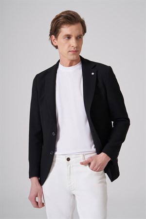Morven Erkek Siyah Örme Trend Slim Fit Mono Yaka Ceket