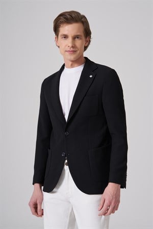 Morven Erkek Siyah Örme Trend Slim Fit Mono Yaka Ceket