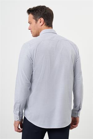 Morven Erkek Siyah Pamuk Baskılı Desenli Cepli Düğmeli Yaka Regular Fit Gömlek