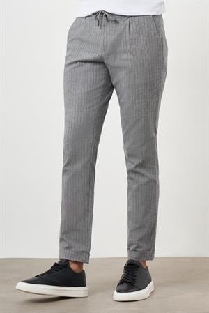 Morven Erkek Siyah Pamuk Keten Trend İpli Jogger Slim Fit Spor Pantolon