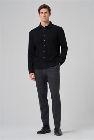Morven Erkek Siyah Pamuk Trend Ağaç Kabuğu Desen Dinamik Fit İtalyan Yaka Gömlek