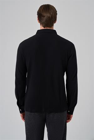 Morven Erkek Siyah Pamuk Trend Ağaç Kabuğu Desen Dinamik Fit İtalyan Yaka Gömlek