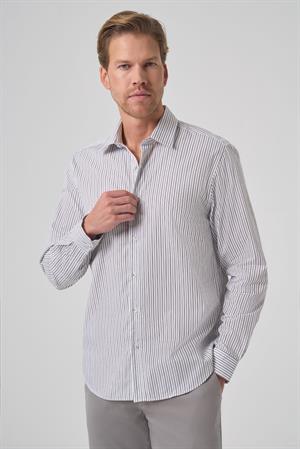 Morven Erkek Siyah Pamuk Trend Çizgili Dynamic Fit Sert Yaka Gömlek