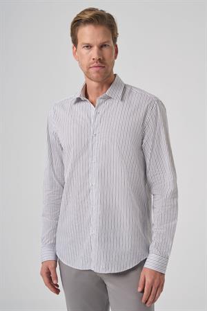 Morven Erkek Siyah Pamuk Trend Çizgili Dynamic Fit Sert Yaka Gömlek