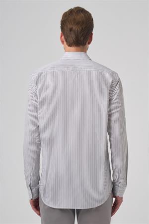 Morven Erkek Siyah Pamuk Trend Çizgili Dynamic Fit Sert Yaka Gömlek