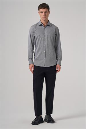 Morven Erkek Siyah Pamuk Trend Çizgili Regular Fit Sert Yaka Gömlek