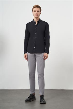 Morven Erkek Siyah Pamuk Trend Düğmeli Yaka Dynamic Fit Gömlek