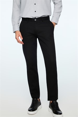 Morven Erkek Siyah Pamuk Trend Düz Slim Fit Chino Pantolon