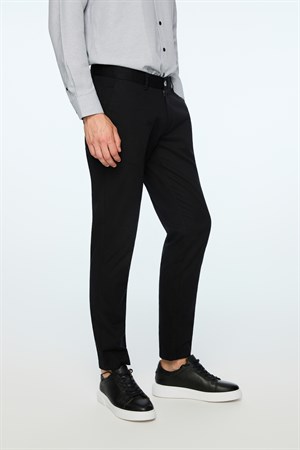 Morven Erkek Siyah Pamuk Trend Düz Slim Fit Chino Pantolon