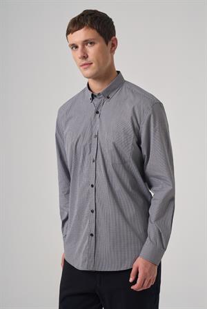 Morven Erkek Siyah Pamuk Trend Pitikareli Regular Fit Düğmeli Yaka Gömlek