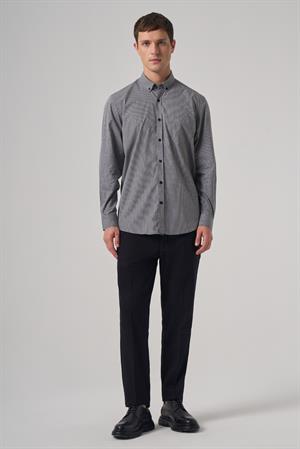 Morven Erkek Siyah Pamuk Trend Pitikareli Regular Fit Düğmeli Yaka Gömlek