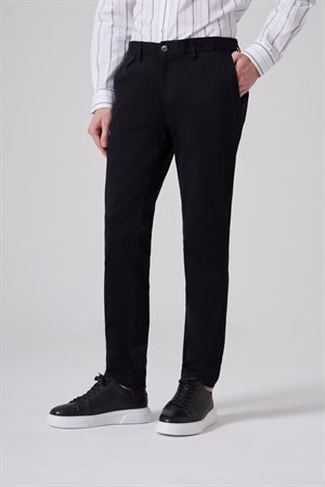 Morven Erkek Siyah Pamuk Trend Slim Fit Chino Pantolon