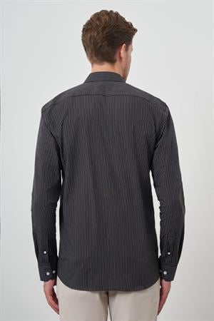 Morven Erkek Siyah Pamuk Trend Slim Fit Sert Yaka Gömlek