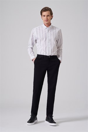 Morven Erkek Siyah Pamuk Trend Slim Fit Chino Pantolon