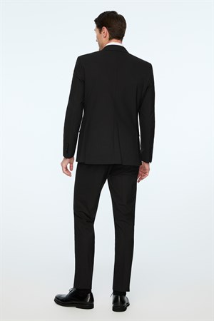 Morven Erkek Siyah Poliviskon Basic Düz Slim Fit Sivri Yaka Takım Elbise