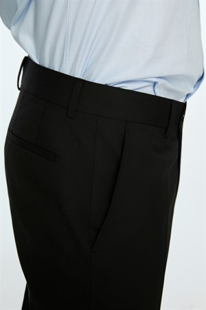 Morven Erkek Siyah Poliviskon Basic Düz Slim Fit Pantolon