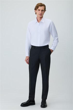 Morven Erkek Siyah Poliviskon Basic Düz Slim Fit Pantolon