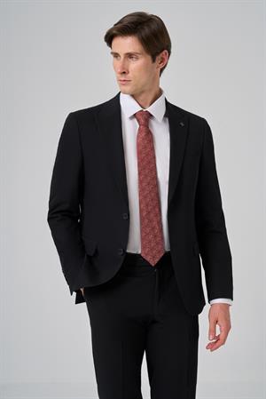 Morven Erkek Siyah Poliviskon Basic Slim Fit Sivri Yaka Takım Elbise