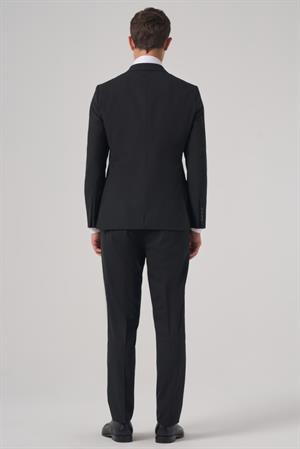 Morven Erkek Siyah Poliviskon Basic Slim Fit Sivri Yaka Takım Elbise