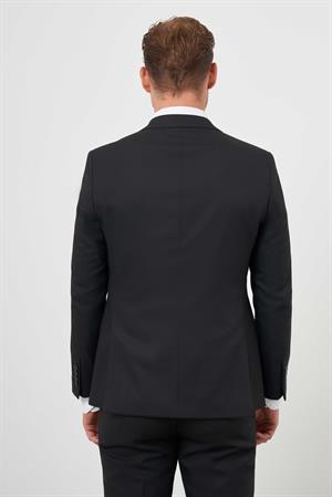 Morven Erkek Siyah Poliviskon Basic Yelekli Jakar Desen Slim Fit Sivri Yaka Takım Elbise