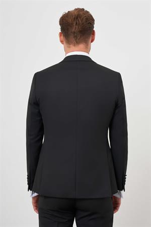 Morven Erkek Siyah Poliviskon Ceramonia Düz Desen Slim Fit Sivri Çıkma Yaka Damatlık