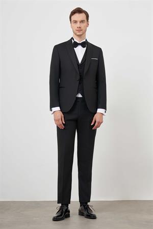 Morven Erkek Siyah Poliviskon Ceromonia Santorini Slim Fit Şal Yaka Damatlık
