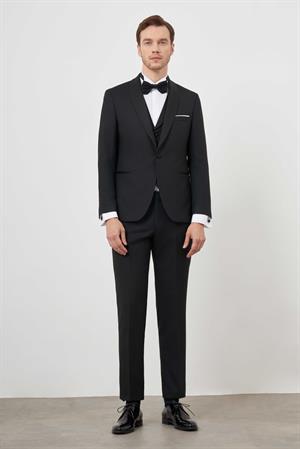 Morven Erkek Siyah Poliviskon Ceromonia Santorini Slim Fit Şal Yaka Damatlık