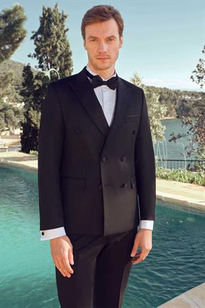 Morven Erkek Siyah Poliviskon Ceromonia Kruvaze Slim Fit Sivri Çıkma Yaka Damatlık