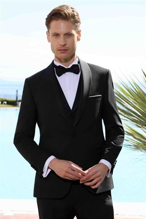 Morven Erkek Siyah Poliviskon Ceromonia Santorini Slim Fit Şal Yaka Damatlık