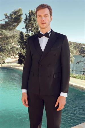 Morven Erkek Siyah Poliviskon Ceromonia Kruvaze Slim Fit Sivri Çıkma Yaka Damatlık