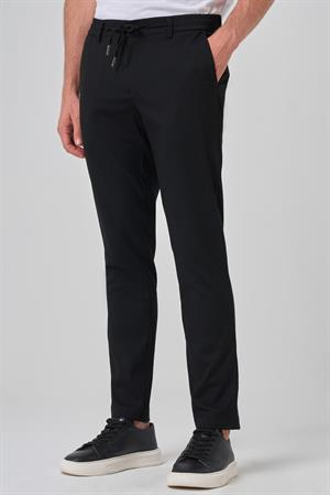 Morven Erkek Siyah Poliviskon Jogger Slim Fit Pantolon