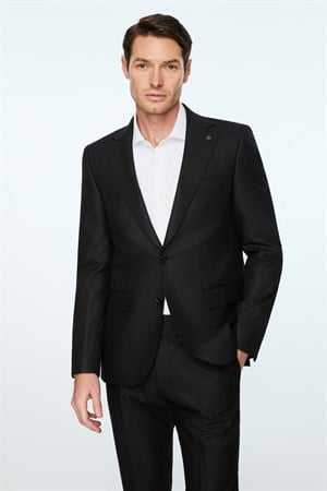 Morven Erkek Siyah Poliviskon Slim Fit Mono Yaka Takım Elbise