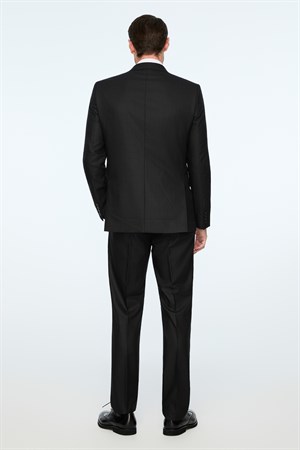 Morven Erkek Siyah Poliviskon Slim Fit Mono Yaka Takım Elbise