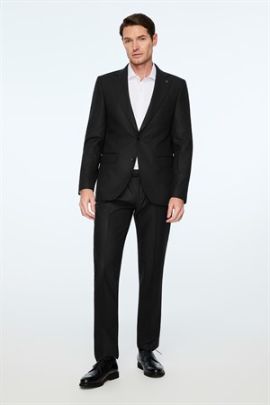 Morven Erkek Siyah Poliviskon Slim Fit Mono Yaka Takım Elbise