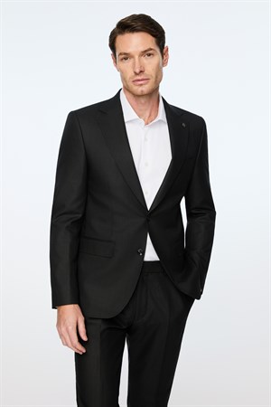 Morven Erkek Siyah Poliviskon Slim Fit Mono Yaka Takım Elbise