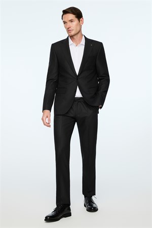 Morven Erkek Siyah Poliviskon Slim Fit Mono Yaka Takım Elbise
