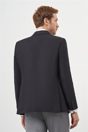 Morven Erkek Siyah Poliviskon Slim Fit Mono Yaka Klasik Ceket