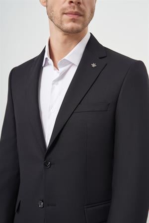 Morven Erkek Siyah Poliviskon Slim Fit Mono Yaka Klasik Ceket