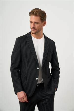 Morven Erkek Siyah Poliviskon Trend Çizgili Desen Slim Fit Mono Yaka Takım Elbise