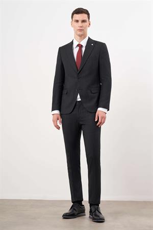 Morven Erkek Siyah Poliviskon Trend Desenli Slim Fit  Sivri Yaka Takım Elbise