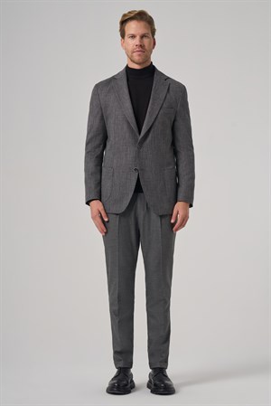 Morven Erkek Siyah Poliviskon Trend Desenli Dynamic Fit Mono Yaka Ceket