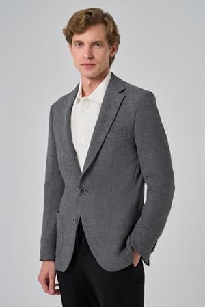 Morven Erkek Siyah Poliviskon Trend Desenli Slim Fit Mono Yaka Dokuma Ceket