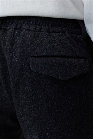 Morven Erkek Siyah Poliviskon Trend Desenli Slim Fit Lastikli Pantolon