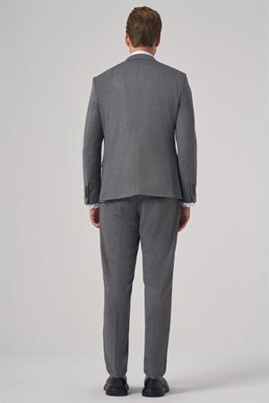 Morven Erkek Siyah Poliviskon Trend Desenli Slim Fit Yelekli Kombinli Takım Elbise