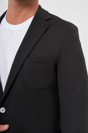 Morven Erkek Siyah Poliviskon Trend Desenli Slim Fit Mono Yaka Takım Elbise