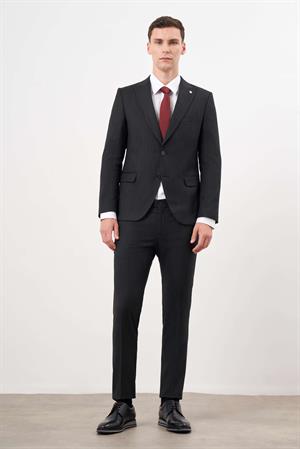 Morven Erkek Siyah Poliviskon Trend Desenli Slim Fit  Sivri Yaka Takım Elbise