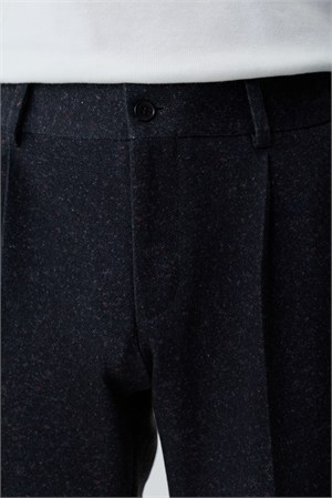 Morven Erkek Siyah Poliviskon Trend Desenli Slim Fit Lastikli Pantolon