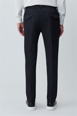 Morven Erkek Siyah Poliviskon Trend Desenli Slim Fit Lastikli Pantolon